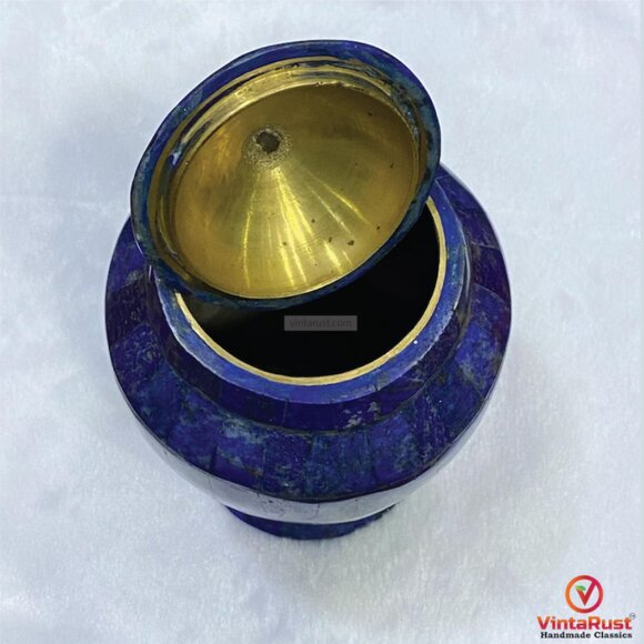 Handmade Lapis Lazuli Decorative Jar with Lid: Natural Gemstone Home Décor - Picture 3 of 7